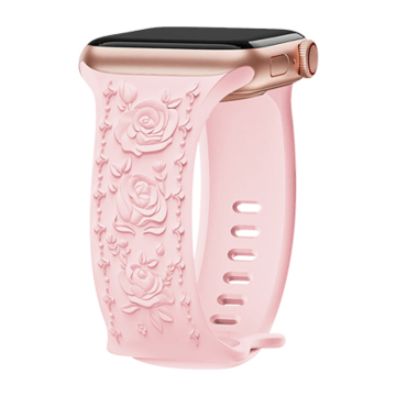 Custom Embossed Rose Design Engraved Strap for Various Apple Watch Models (41mm, 45mm, 7, 8, SE, Ultra)