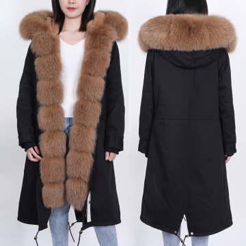 MMK2020 Real Fur Coat New Fashion Coat Fox Fur Collar Winter Women's Detachable Thicken Coat Long Style Overcome Coat