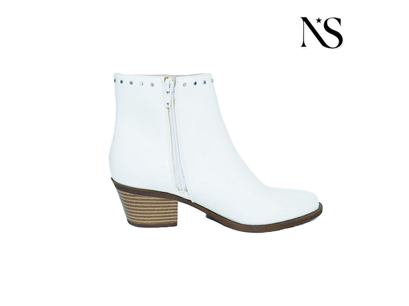 White Studded Side Zip Ankle Boots