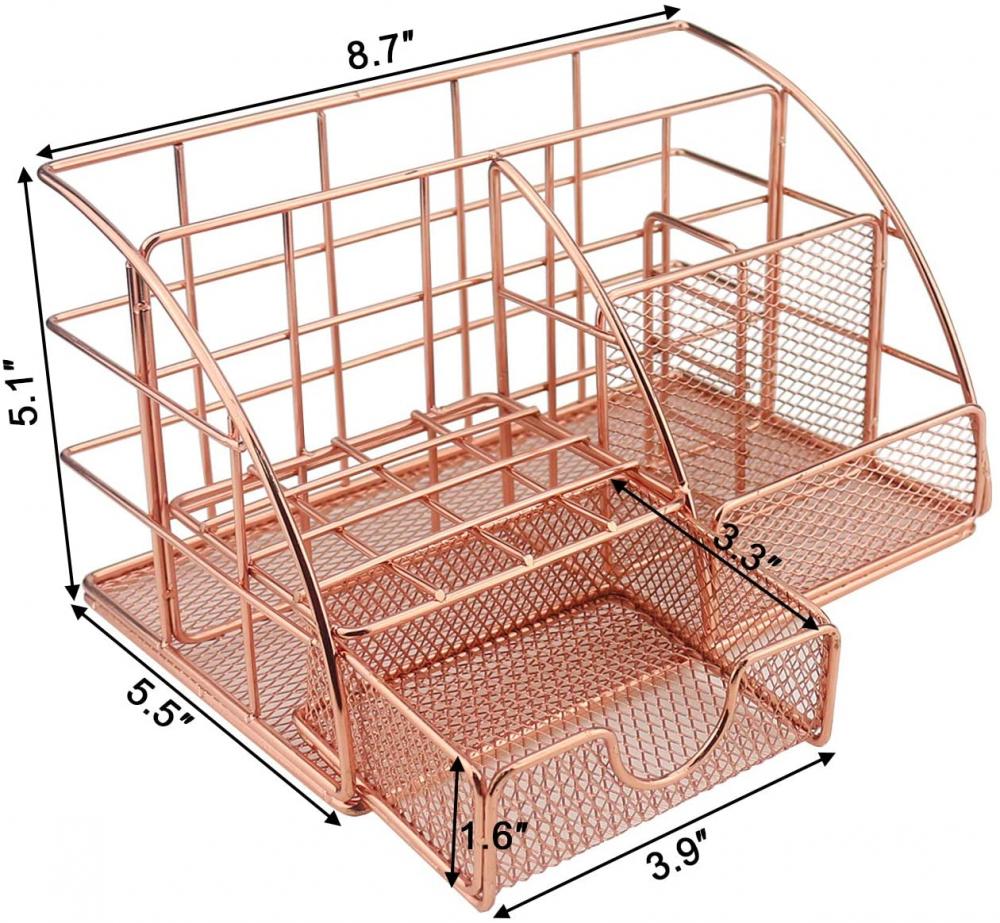 Organisateur de fournitures de bureau en métal en or rose