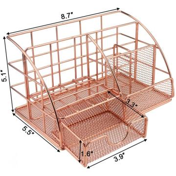 منظم لوازم المكتب المعدني الذهبي الوردي