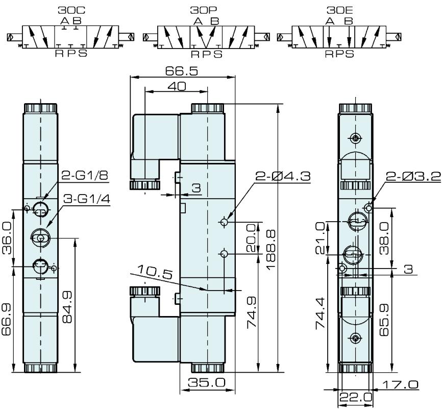 4V230C-08 5 Way 3 Position AirTAC Type Solenoid Valve