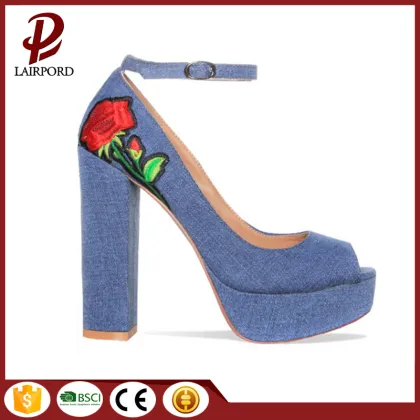 best selling high heel embroidery flower sandals