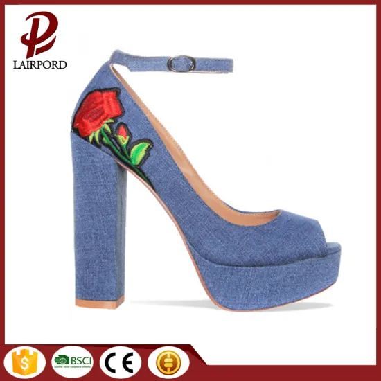 best selling high heel embroidery flower sandals