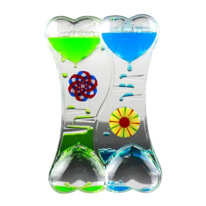 Double Heart Drip Oil Acrylic Hourglass Desktop Colored Decoration Liquid Motion Bubble Hourglass Liquid Hourglass Gifts Toys
