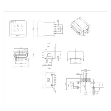 Type-C 6P Female Waterproof SMT Two Boss