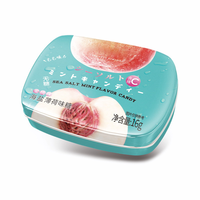 OEM ODM Vegan Fruit Flavor Fresh Breath Tin Box Hard Candy Sugar Free Vitamin C Sea Salt Mint Candy