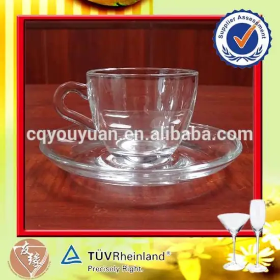 Hot-selling food safe 80ml fancy small clear glass tea cups and saucers cheap