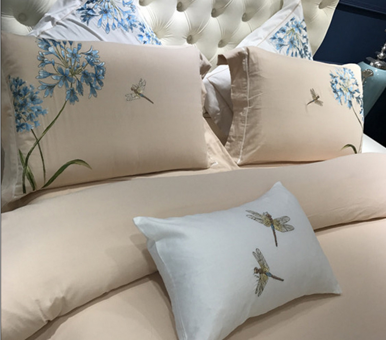 55%Linen45%Cotton Bed Linen with Flower Embroidery