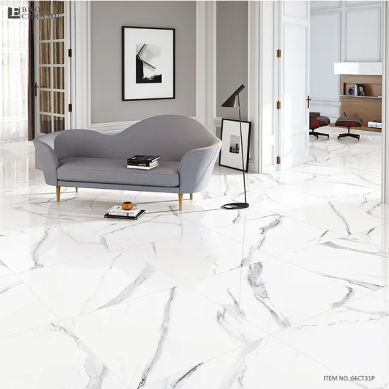 60x60 Glazed Polished Marble Effect Porcelain Floor Tiles - White Living Room Tiles