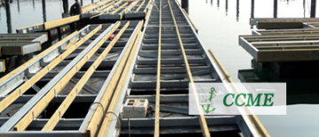 Floating dock with steel frame and wooden deck pontoon platform