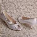 Nupcial Peep Toe sapatos branco cetim