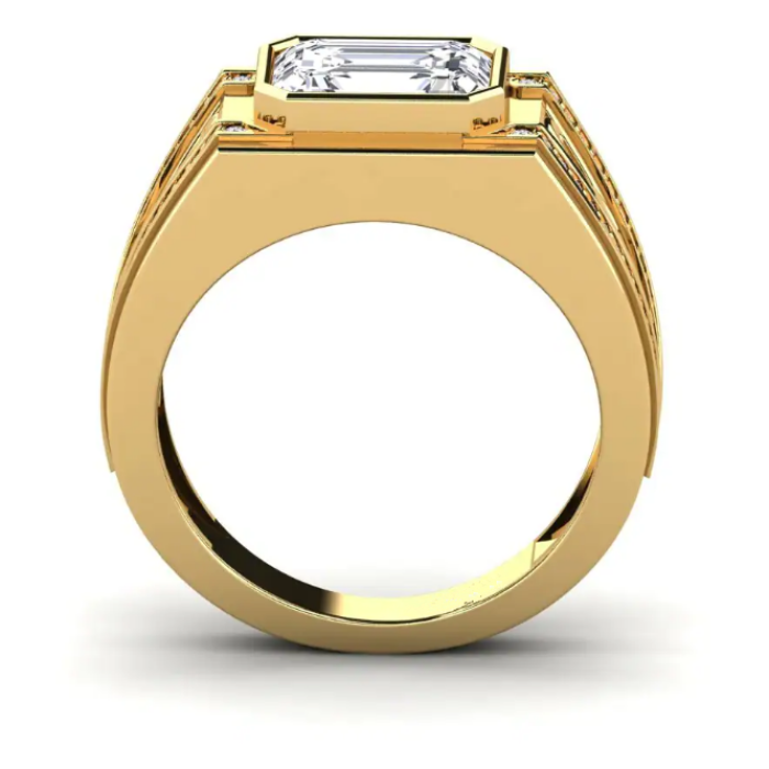 Perhiasan Bunga Cincin Lelaki Potongan Zamrud 18K