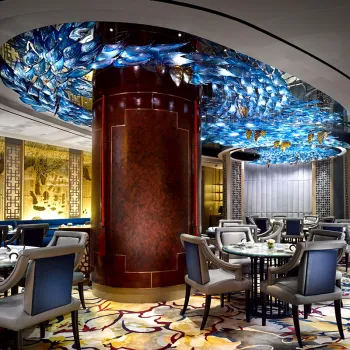 Blue Fish Modeling Chandelier: Creative Lighting in Hotel Lobby Art Gallery and Restaurant Decor