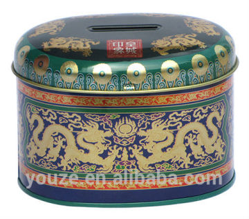 Oval tin box for save money