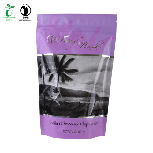 Biodegradável Ziplock Stand Up Snack Pouch Para biscoitos alimentícios, frutas secas