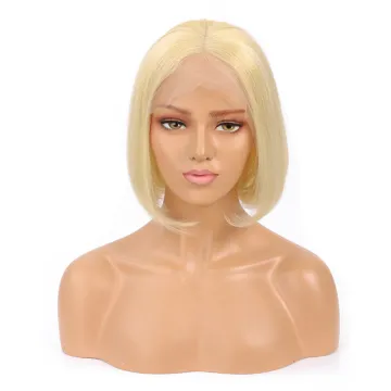 Short Straight Blonde 4x4 Closure Lace Front Wigs For Black Women 613 Cuticle Aligned Human Hair Wig 613 BOb Wigs
