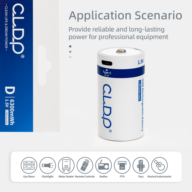 1.5V Lithium USB rechargeable D battery
