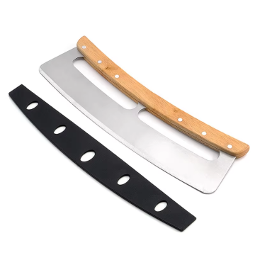 Kitchen Accessories Home and Kitchen Gadgets Wood Handle Crescent Chopper Blade Pizza Cutter Rocker With Protective Cover