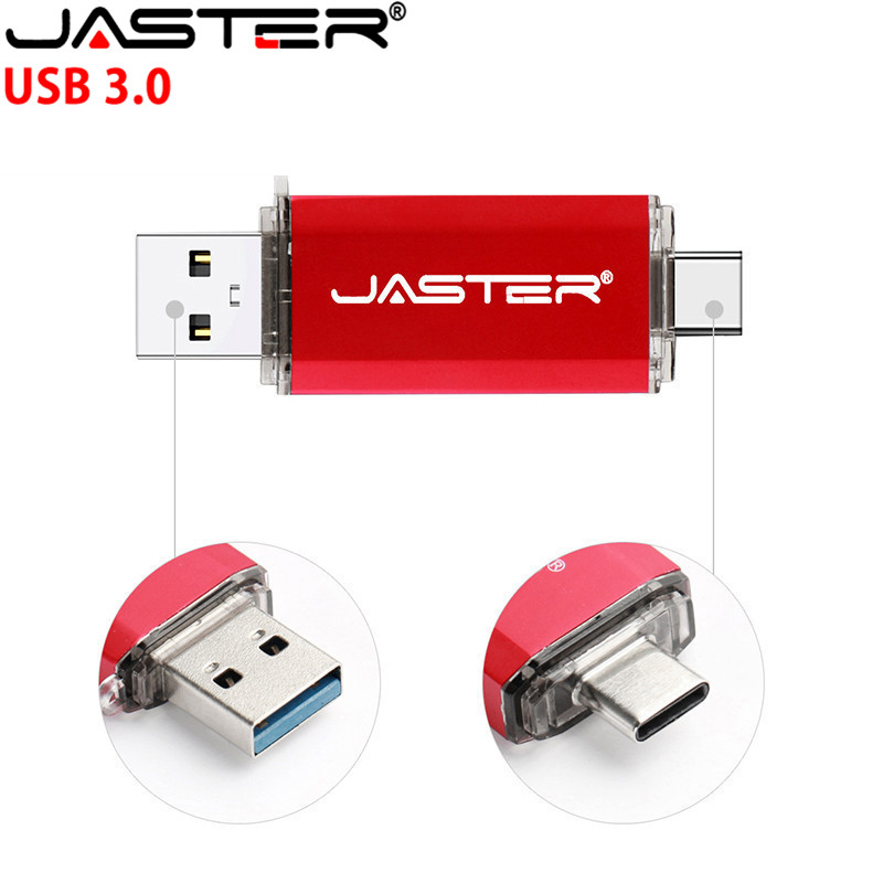 JASTER OTG USB Flash Drive 64GB Pen Drive 2 in 1 Type C & USB Stick 3.0 Flash Drive 16GB 32GB 8GB Pink Blue Golden Pendrive