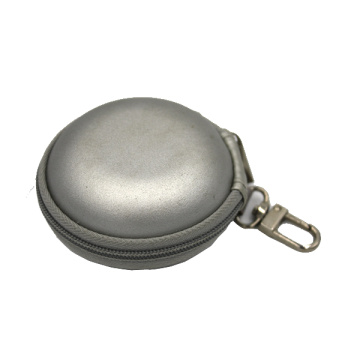Top quality mini leather hard shell round earphone case with hook