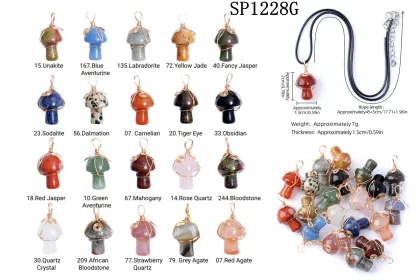 Natural Healing Stone Mushroom Pendant Necklace Gold Wire Wrapped Gemstone Quartz Mushroom Stone Pendants for Women Girl Jewelry