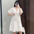 Fashion Embroidery Patches White Dress Women Lantern