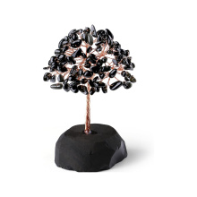 Raw Black Obsidian Tree Life Base Copper Wire Spiritual Meditation Energy Room Office Desk Decor Gifts