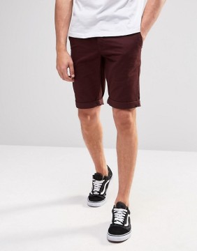 High Quality Latest Custom Side Slant Pockets Turn Up Hem Men's Brown Slim Fit 97% Cotton 3% Elastane Button Fly Fashion Shorts