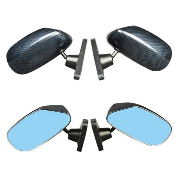 1Pair Universal Car Auto Blue Rear View Mirror F1 Carbon Look with Wide Angle Metal Bracket