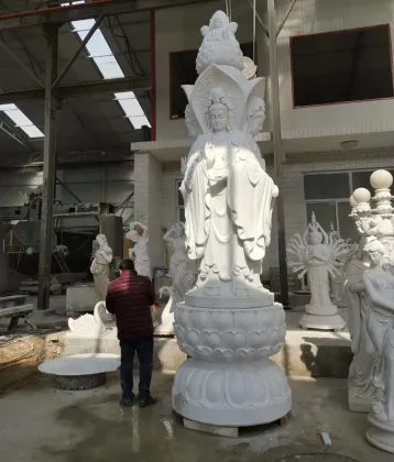 Popular design large stone three sides marble kuan yin statue for garden