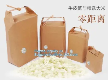 kraft paper rice 10kgs packaging bags with handle, brown kraft paper packaging bag for 25kg/50kg, damp-proof kraft paper rice ba