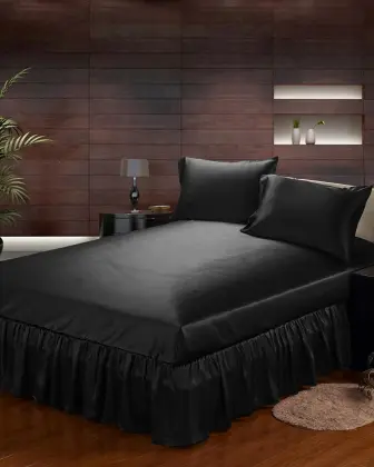 19 Momme Silk Bedskirt Wrap Around Ruffled Bed Skirt with Adjustable Elastic Belt Queen King and C-King