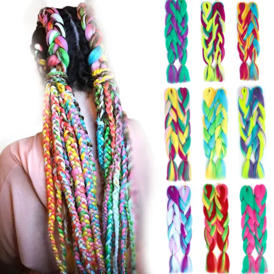 Hair Extensions Jumbo Braids Purple Pink Red Blend Candy Mix Color from Four Shades Crochet Braiding Synthetic Hair
