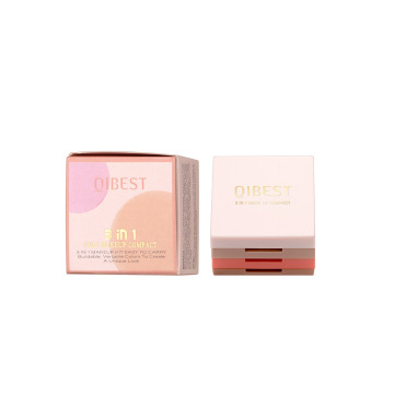 لوحة محيط Qibest 3-in-1 Blush Highlighter Contour: منتج تجميل طويل الأمد 3 طبقة OEM
