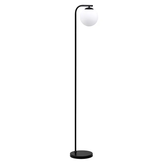 Mid Century Black Floor Lamp with White Glass Globe Shade for Bedroom and Living Room