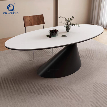 Phong cách Bắc Âu lớn Bàn ăn đá granit đá granit lớn hình bầu dục với 8 ghế