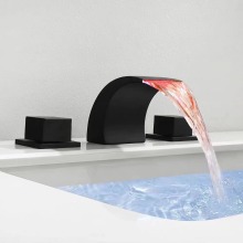 Deck Mounted Double Handle Colorful Led Bathroom Basin Faucet Waterfall Wash Basin Mixer Faucet