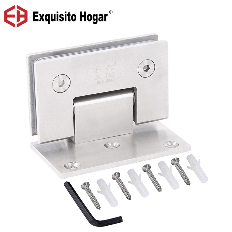 Glass Door Bathrooms Stainless Steel 304 Wall Mount Glass Fixing Clip Shower Nickel Brush Door Hinge (90 Degrees is open)