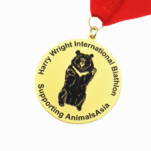 Custom gold round metal international animal bear medal
