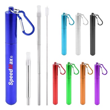 Hot Selling BPA-Free Reusable Metal Straw with Aluminum Case and Carabiner Hook