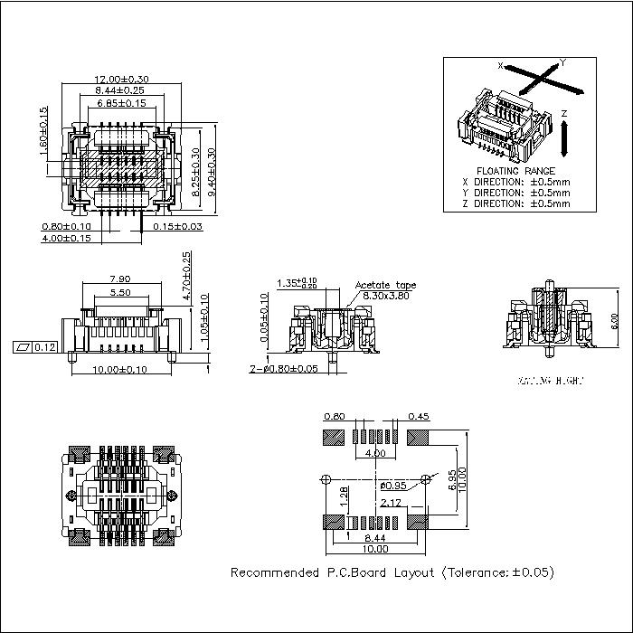 BBF0.8F-XXXX07 0.8MM Floating Board to Board Female Socket Connector With Post Mating Height 6.0mm