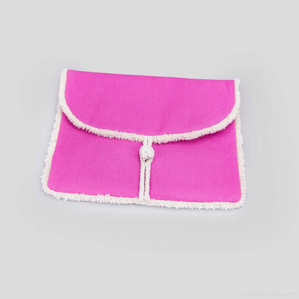 Vaaleanpunainen raaka kangas kosmeettinen laukku