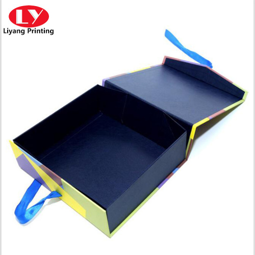 Full color CMYK folding flat box with ribbon