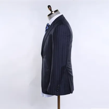 Best Quality Chinese brand wool fabrics business suit blue stripes mens regular fit suits