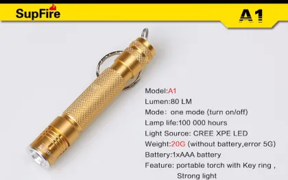 Micro keychain golden aluminum alloy LED flashlight SupFire A1