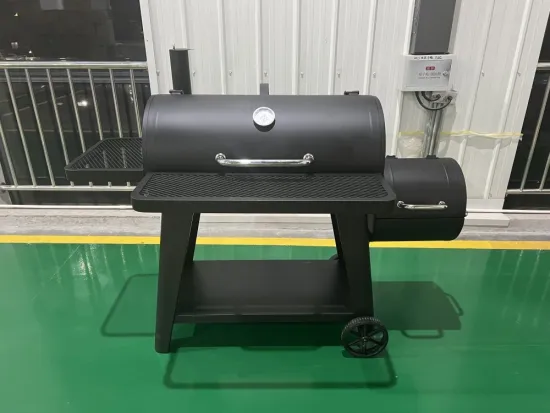 Heavy Duty Black Barrel Charcoal Grill with Offset Smoker and Side Shelves
