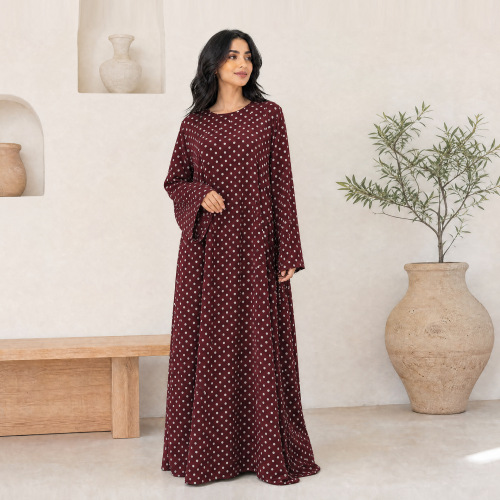 Dhibicda Polka xarrago leh ee Sleeve Sleeve Abaya