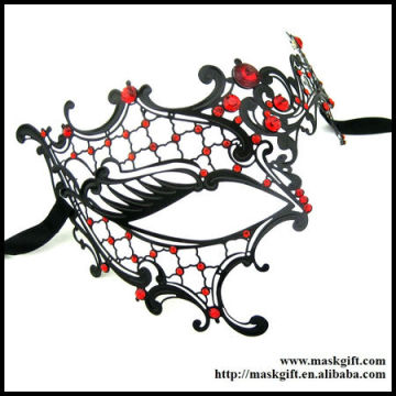 MF002-RBK Wholesale Venetian Metal Style Phantom Half Eye Mask With Red Rhinestone