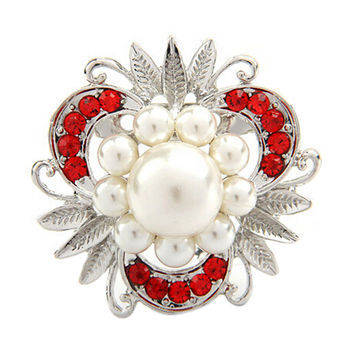 Graceful Big Pearl Flower Shaped Brooches, Made of Alloy and Crystal, Customized Order is Accepted